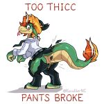  anthro big_butt black_bottomwear black_clothing black_necktie black_pants bottomwear butt clothing dragon dummy_thicc extra_thicc feathers female green_body green_scales grey_text hair hi_res horn kavalliernc looking_back multicolored_body necktie orange_body orange_feathers orange_hair orange_text pants scales shadow shirt signature simple_background solo standing tan_body tan_scales text thick_thighs topwear torn_bottomwear torn_clothing torn_pants two_tone_body white_background white_clothing white_shirt white_topwear 