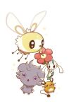  :o brown_eyes chirosamu closed_mouth commentary_request cutiefly dedenne espurr floette floette_(red) flower highres holding holding_flower looking_up no_humans pokemon pokemon_(creature) red_flower smile sparkle 
