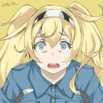  1girl blonde_hair blue_eyes blue_shirt collared_shirt commentary_request dilated_pupils gakky gambier_bay_(kancolle) hairband kantai_collection long_hair looking_at_viewer one-hour_drawing_challenge shirt solo twintails upper_body 