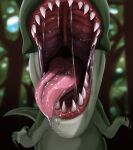  ambiguous_gender blurred_background bodily_fluids claws detailed_background dinosaur drooling feral forest forest_background front_view glistening glistening_tongue hi_res mouth_shot nature nature_background open_mouth pink_tongue plant reptile saliva saliva_on_tongue saliva_string scalie sharp_claws sharp_teeth solo tallion teeth theropod tongue tongue_out tree tyrannosaurid tyrannosaurus tyrannosaurus_rex 