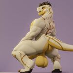  alien anthro anxiboi balls blush butt crouching enti_(entitropy) flustered genitals hi_res looking_at_viewer male monster nipple_piercing nipples piercing solo squatting_position 