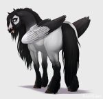  absurd_res carbine_the_pegasus draft_horse equid equine feral happy heart_(marking) hi_res hooves horse kamilazu male mammal markings pegasus purple_eyes solo striped_markings stripes wings 