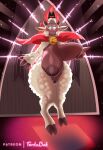  2022 anthro big_breasts blush bodily_fluids bovid breasts caprine cult_of_the_lamb digital_media_(artwork) eyelashes female fur genital_fluids genitals glistening glistening_eyes hi_res hooves horn huge_breasts huge_hips huge_thighs lamb_(cult_of_the_lamb) licking licking_lips mammal nipples pussy pussy_juice red_crown_(cult_of_the_lamb) sheep solo tentabat thick_thighs tongue tongue_out white_eyes wool_(fur) 