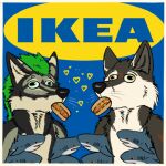  &lt;3 1:1 anthro blahaj dooffuchs duo eating food fur hair ikea male plushie shaded standing text 