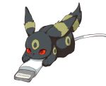  animal_focus black_fur cable commentary_request full_body highres holding holding_cable lying no_humans oimo_kenpi on_stomach pokemon pokemon_(creature) red_eyes simple_background solo umbreon white_background 