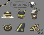  bread burger butter character_name chocolate commentary_request cup doughnut drinking_straw food food_focus grey_background lettuce oimo_kenpi pancake paw_print plate poke_ball_print pokemon sandwich sliced_cheese speech_bubble umbreon 