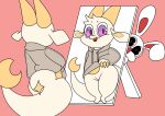  absurd_res ambiguous_gender anthro bottomless chikn_nuggit clothed clothing duo female fwench_fwy_(chikn_nuggit) genitals hi_res iscream_(chikn_nuggit) lagomorph leporid looking_at_another mammal mirror open_mouth purple_eyes pussy rabbit rear_view white_body wlllll 