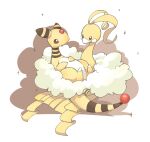  altaria alternate_color ampharos bird bright_pupils brown_eyes closed_mouth commentary_request fluffy highres lying no_humans oimo_kenpi on_back pokemon pokemon_(creature) shiny_pokemon sparkle white_pupils 