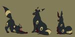  brown_background cat closed_eyes commentary dog fangs highres no_humans oimo_kenpi open_mouth pokemon pokemon_(creature) rabbit red_eyes simple_background sitting stretching symbol-only_commentary tongue umbreon 