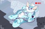  2022 2d_animation air_inflation animated anthro bedroom belly belly_expansion big_belly blinking blue_body breast_expansion breasts button_pop clothed clothing colored digital_drawing_(artwork) digital_media_(artwork) ear_piercing eeveelution expansion fan_character female frame_by_frame generation_1_pokemon hose hose_inflation inflation looking_at_viewer looking_pleasured lying macyw mammal navel navel_piercing nintendo partially_clothed pawpads paws piercing pokemon pokemon_(species) pump purple_eyes recording short_playtime signature smile smiling_at_viewer solo underwear vaporeon video_games watermark white_belly ych_(character) ych_result 