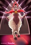  2022 andromorph anthro blush bovid caprine cult_of_the_lamb digital_media_(artwork) eyelashes fur genitals glistening glistening_eyes hi_res hooves horn huge_hips huge_thighs intersex lamb_(cult_of_the_lamb) licking licking_lips mammal pussy red_crown_(cult_of_the_lamb) sheep solo tentabat thick_thighs tongue tongue_out white_eyes wool_(fur) 