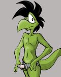  4:5 absurd_res anthro bob_vorsh_(jack) clothing dinosaur erection genitals hi_res illegaleel jack_(webcomic) male mostly_nude penis penis_through_underwear poking_out reptile scalie solo underwear 