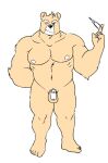  2020 abs anthro balls biceps chastity_cage chastity_device chastity_key deltoids feet genitals hand_behind_back looking_at_viewer male mammal metal_chastity_cage muscular muscular_legs nipples one_eye_closed pecs penis simple_background smile solo standing ursid white_background wink witherrose1 