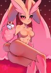  absurd_res anthro blush breasts brown_body butt featureless_breasts female generation_4_pokemon genitals hi_res holding_object holding_pok&eacute;ball looking_at_viewer lopunny nintendo pokeball pokemon pokemon_(species) pussy red_eyes solo tiffy video_games 