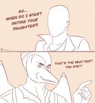  anon_(snoot_game) anthro clothed clothing comic dialogue duo english_text eye_scar facial_scar featureless_face human humor image_comics invincible_(comics) invincible_(tv_series) long_snout male mammal meme monochrome pterodactylus pterosaur reptile ripley_(snoot_game) scalie scar snoot_game_(fan_game) snout suspenders text unknown_artist video_games 