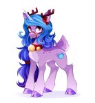  accessory alternate_species antlers blue_hair blue_mane buvanybu capreoline cervid cloven_hooves cutie_mark female feral fingers fur hair hair_accessory hasbro hi_res hooved_fingers hooves horn izzy_moonbow_(mlp) leg_tuft long_hair mammal mane mlp_g5 my_little_pony purple_body purple_eyes purple_fur purple_hooves reindeer ribbons scut_tail short_tail signature simple_background smile solo tongue tongue_out tuft unicorn_horn white_background 