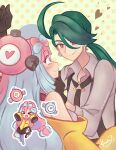  2girls constarlations green_hair hand_on_another&#039;s_chin highres iono_(pokemon) kabedon multicolored_hair multiple_girls pokemon pokemon_(game) pokemon_sv rika_(pokemon) two-tone_hair 