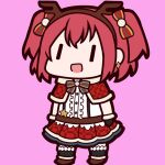  1girl 2020 animal_costume antlers chibi christmas earrings hair_ribbon happy jewelry kurosawa_ruby love_live! love_live!_sunshine!! open_mouth red_hair red_skirt reindeer_antlers reindeer_costume ribbon seion skirt standing star_(symbol) twintails 
