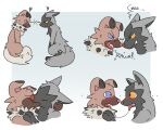  blue_eyes bodily_fluids duo eyes_closed feral fluorings generation_3_pokemon generation_7_pokemon growling kissing male male/male nintendo open_mouth pokemon pokemon_(species) poochyena rivalry rockruff saliva saliva_string simple_background tongue tongue_out video_games yellow_eyes 