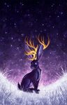 ambiguous_gender antlers feral fur grass hi_res horn jackalope kanizo lagomorph mammal night no_pupils plant purple_body purple_fur purple_theme solo star whiskers 