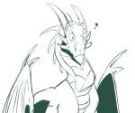  absurd_res belly_scales bust_portrait cheek_horn dragon feral hi_res horn kardinaluz monochrome neck_spikes portrait question_mark scales scalie shadowwolfhunter simple_background solo three-quarter_view wide_eyed wing_claws 