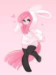  &lt;3 2022 anthro biped black_clothing black_footwear black_legwear black_socks black_thigh_highs black_thigh_socks blush clothing cutie_mark digital_media_(artwork) equid equine eyelashes female footwear friendship_is_magic fur hair hasbro hoodie horse legwear long_hair mammal my_little_pony on_one_leg pink_background pink_body pink_fur pink_hair pinkie_pie_(mlp) pony shaded simple_background socks solo standing thigh_highs thigh_socks topwear valeria_fills white_clothing white_hoodie white_topwear 