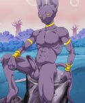  2022 5_fingers abs absurd_res alien anthro balls beerus big_balls big_penis black_claws black_eyes bracelet choker claws dragon_ball dragon_ball_super felid feline finger_claws fingers fur genitals glans hi_res jewelry looking_at_viewer male mammal muscular muscular_anthro muscular_male necklace nipples nude on_rock orange_sclera outside penis purple_body purple_fur purple_glans purple_inner_ear purple_nipples purple_nose purple_penis sitting smile smirk solo teastuff thick_thighs yellow_choker yellow_jewelry yellow_necklace 