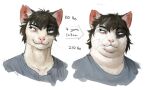  anthro before_and_after black_hair bust_portrait cettus clothing domestic_cat double_chin felid feline felis fur hair headshot_portrait male mammal natan_osorio_suarez overweight overweight_anthro overweight_male portrait sequence shirt simple_background solo topwear weight_gain white_background white_body white_fur 