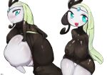  absurd_res blue_eyes blush butt female generation_5_pokemon genitals hi_res humanoid legendary_pokemon looking_at_viewer meloetta meloetta_(aria_form) menyang nintendo open_mouth pokemon pokemon_(species) pussy rear_view solo thick_thighs video_games white_body 