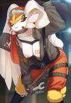  absurd_res anthro breasts cinderace clothed clothing female generation_8_pokemon hi_res holding_object looking_at_viewer nintendo open_mouth pokemon pokemon_(species) red_eyes solo video_games white_body zinfyu 