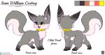  absurd_res ambiguous_gender blush cheek_tuft chest_tuft collar collar_only countershade_torso countershading digitigrade english_text facial_tuft fangs feral fluffy fluffy_tail fur gloves_(marking) grey_body grey_fur head_tuft hi_res inner_ear_fluff iradeon leg_markings mammal markings model_sheet nude open_mouth open_smile orange_eyes quadruped sean_(senz) senz simple_background smile socks_(marking) solo text tuft url watermark white_background white_body white_fur yellow_collar 