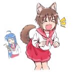  animal_humanoid blue_hair brown_hair canid canid_humanoid canine canine_humanoid clothing dog_humanoid duo female hair human humanoid konata_izumi lucky_star mammal mammal_humanoid misao_kusakabe mole_under_eye school_uniform simple_background taking_picture uniform white_background 