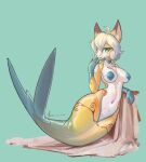  absurd_res anthro big_breasts big_butt breasts butt canid canine clothed clothing female fish fox fur hi_res hybrid latex mammal marine merfolk rubber rubber_clothing rubber_suit shanher smile solo split_form wide_hips 