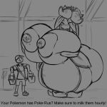  &lt;3 absurd_res anthro beepunz big_breasts big_butt blush bodily_fluids breasts butt caption eyes_closed female generation_5_pokemon hi_res huge_breasts huge_butt human hyper hyper_breasts lactating lilligant macro male mammal milk monochrome nintendo pokemon pokemon_(species) size_difference text video_games 