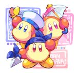  arm_up bandana bandana_waddle_dee blue_bandana blue_eyes blush bug butterfly color_guide commentary_request full_body hat highres holding holding_polearm holding_umbrella holding_weapon kirby_(series) looking_up miru_(milusour) no_humans parasol polearm purple_eyes red_eyes sailor_hat sailor_waddle_dee shoes spear umbrella waddle_dee weapon white_background white_headwear yellow_butterfly yellow_footwear 