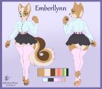  2022 absurd_res anthro bottomwear canid canine canis character_name clothed clothing digital_media_(artwork) domestic_dog emberllynn_(matheusps555) female fingers footwear hi_res legwear looking_at_viewer mammal matheusps555 model_sheet simple_background skirt socks solo topwear underwear 
