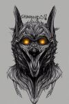  anthro bloodwolf_(wolf_shagohod) canid canine canis creepy evil_grin glowing glowing_eyes grey_background male mammal simple_background smile solo wolf wolf_shagohod 