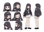  1girl annosada black_hair black_shirt cardcaptor_sakura closed_eyes daidouji_tomoyo expressions full_body grey_eyes hairband head_tilt long_hair looking_at_viewer mary_janes multiple_views pink_hairband pleated_skirt sailor_collar school_uniform serafuku shirt shoes simple_background skirt smile socks standing tomoeda_elementary_school_uniform upper_body white_background white_sailor_collar white_skirt white_socks 