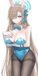  1girl :d animal_ears asuna_(blue_archive) asuna_(bunny)_(blue_archive) bangs black_pantyhose blue_archive blue_eyes blue_leotard bow breasts cleavage commentary_request detached_collar elbow_gloves eyes_visible_through_hair fake_animal_ears gloves grey_hair hair_bow hair_ribbon hairband halo highleg highleg_leotard highres kimu_(user_jtjr2257) leotard long_hair looking_at_viewer mole mole_on_breast official_alternate_costume pantyhose playboy_bunny rabbit_ears ribbon sidelocks simple_background sleeveless smile solo strapless strapless_leotard white_gloves 