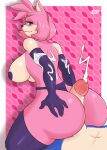 absurd_res amy_rose anthro bodily_fluids breasts butt clothing cum cumshot dirtyduckart ejaculation female genital_fluids genitals hi_res hot_dogging penis rubber rubber_clothing rubber_suit sega solo sonic_the_hedgehog sonic_the_hedgehog_(series) 