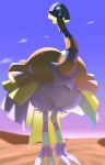  aqua_eyes bird cloud day espathra from_below highres mao_uyasunari no_humans outdoors pokemon pokemon_(creature) sand sky solo standing talons 