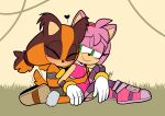 &lt;3 2022 amy_rose anthro badger blush brown_body brown_fur clothed clothing duo embrace eulipotyphlan eyes_closed female female/female fur green_eyes hair hedgehog hi_res hug hugging_from_behind lettuce_(artist) mammal mustelid musteline orange_body orange_fur pink_body pink_hair sega smile smiling_at_partner sonic_boom sonic_the_hedgehog_(series) sticks_the_jungle_badger tail_motion tailwag 