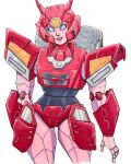  1girl alien blue_eyes breasts celestedoodles elita_one helmet highres humanoid_robot joints medium_breasts panties pink_lips red_panties robot robot_joints simple_background solo thick_thighs thighs transformers transformers:_earth_spark underwear white_background 