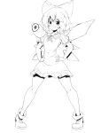  absurd_res blush bow_ribbon cirno fairy female hands_on_hips hi_res humanoid monochrome smile solo speech_bubble standing touhou video_games wings zozo_draws 