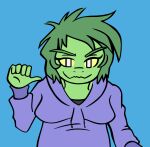  alligator alligatorid anthro clothed clothing crocodilian female green_body green_hair hair hi_res hoodie looking_at_viewer olivia_(snoot_game) reptile scalie simple_background snoot_game_(fan_game) snootydiaries solo topwear video_games yellow_sclera 
