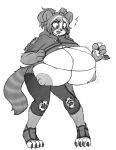  2022 ailurid anthro areola big_breasts blush breast_expansion breasts expansion female hi_res huge_breasts hyper hyper_breasts lunarspy mammal monochrome nipples potion red_panda signature solo standing thick_thighs xue_feng_(lunarspy) 