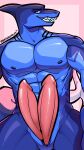  2022 2_penises abs absurd_res anthro biceps biped blue_body blue_eyes clothed clothing digital_media_(artwork) erection fin fish front_view genitals gills head_fin hi_res humanoid long_tail looking_at_viewer male marine multi_genitalia multi_penis multicolored_body muscular muscular_anthro muscular_male navel neptune_(solar_house) nipples nude panchromium pecs penis pink_background shaded shark shirtless signature simple_background sitting slit smile smirk solo star_eyes symbol teeth text topless 