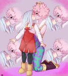  absurd_res ashido_mina eri_(mha) female female/female hair hi_res horn horned_humanoid human humanoid kissing mammal my_hero_academia pink_body pink_eyes pink_hair pink_skin toku909 