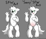 blush body_blush english_text featureless_crotch fur gesture green_eyes hi_res looking_at_viewer ohfourmouse text waving white_body white_fur 