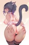  1girl absurdres animal_ear_fluff animal_ears anus ass avatar_(ff14) bangs bar_censor black_hair blush breasts cat_ears cat_girl cat_tail censored choker cowboy_shot cum cum_in_pussy cumdrip dark_skin final_fantasy final_fantasy_xiv from_behind grey_thighhighs hands_on_own_ass highres leaning_forward looking_at_viewer looking_back medium_breasts medium_hair miqo&#039;te multicolored_hair nipples open_mouth presenting purple_hair pussy red_choker solo spread_ass standing tail tail_raised tan tanlines thigh_strap thighhighs two-tone_hair wrist_cuffs yellow_eyes zhazhapao 